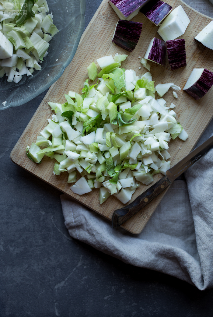 cauliflower stalks stirfry chopped