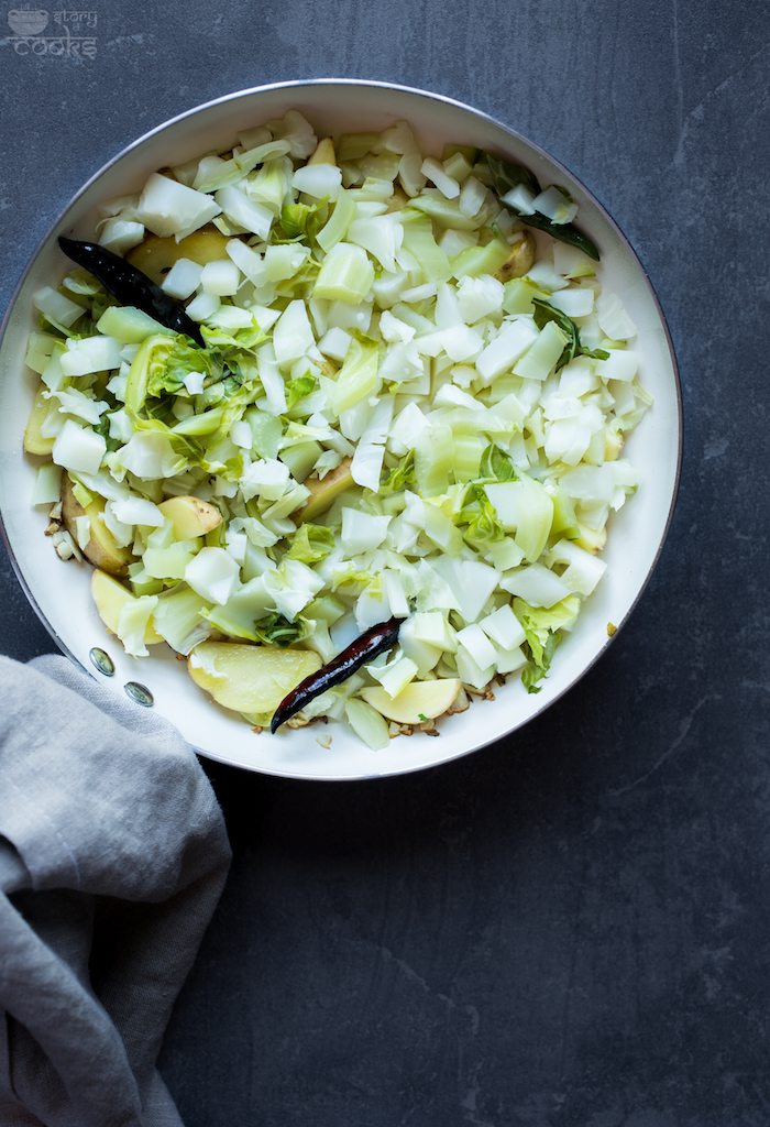 cauliflower stalks stirfry prep