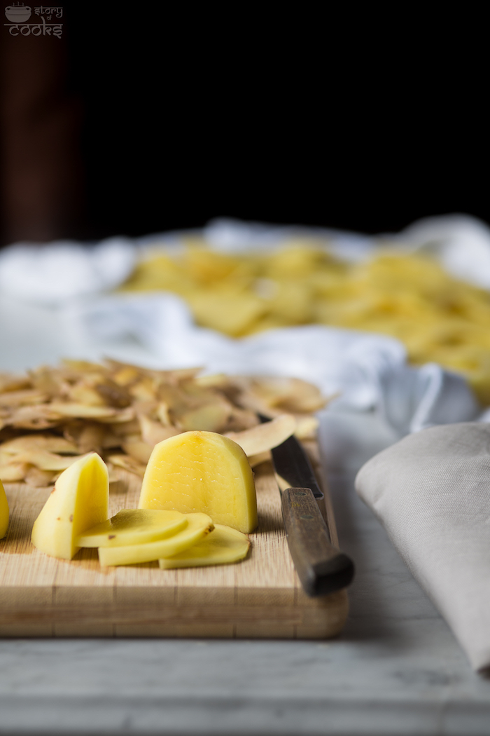 chopping potatoes