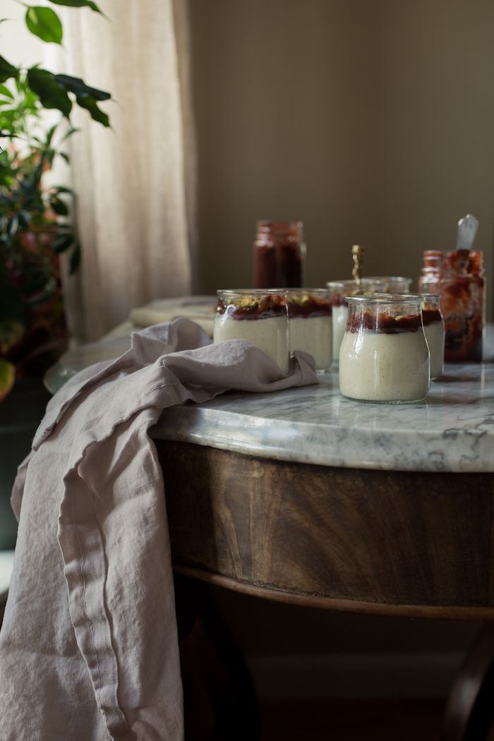 greek yogurt panna cotta on large table