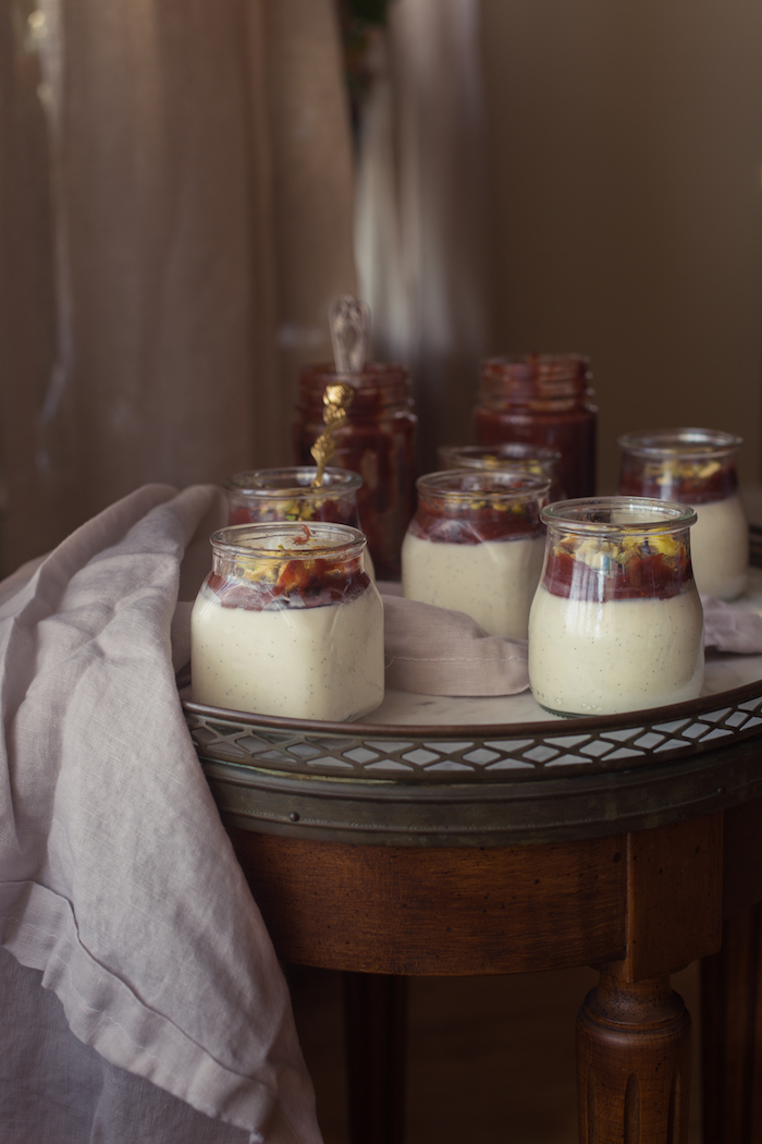 greek yogurt panna cotta on small table