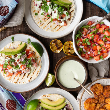 Fish Tacos with Tomato Salsa and Cilantro Crema Sauce